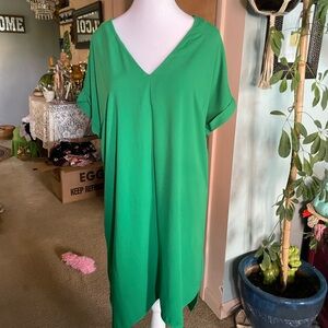 Vibrant Green V-Neck Women’s Tunic Dress